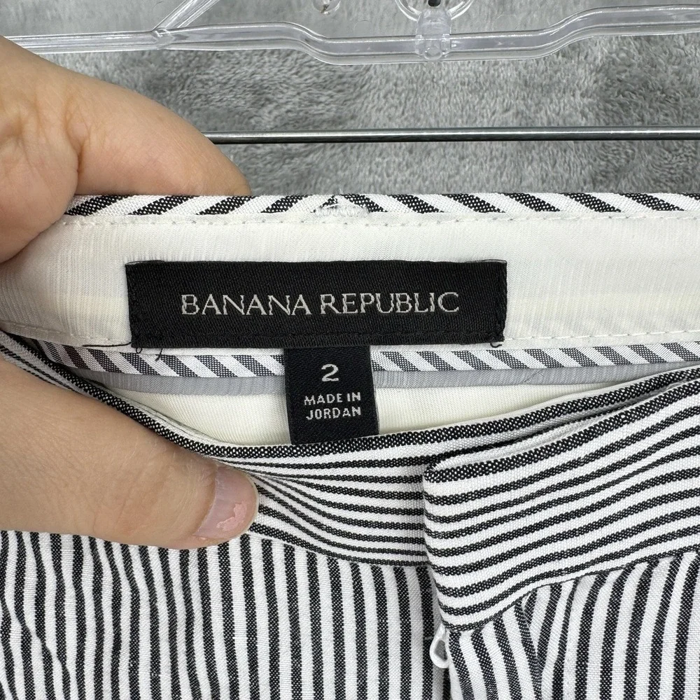 Banana Republic Pants Womens 2 Logan Striped Linen Blend Nautical Pockets Preppy